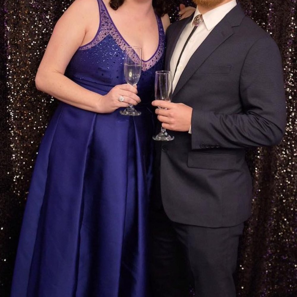 Adrianna Papell Blue Beaded Mikado Satin Gown - Picture 7 of 7